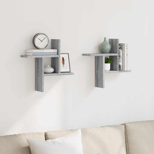 Mensole a Parete 2pz Grigio Sonoma 38x12x38 cm in Truciolato | homemem39