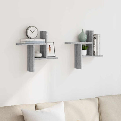 Mensole a Parete 2pz Grigio Sonoma 38x12x38 cm in Truciolato