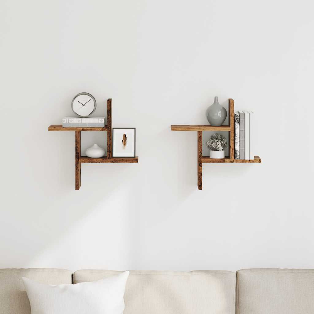 Mensole da Parete 2pz Legno Vecchio 38x12x38 cm in Truciolato | homemem39