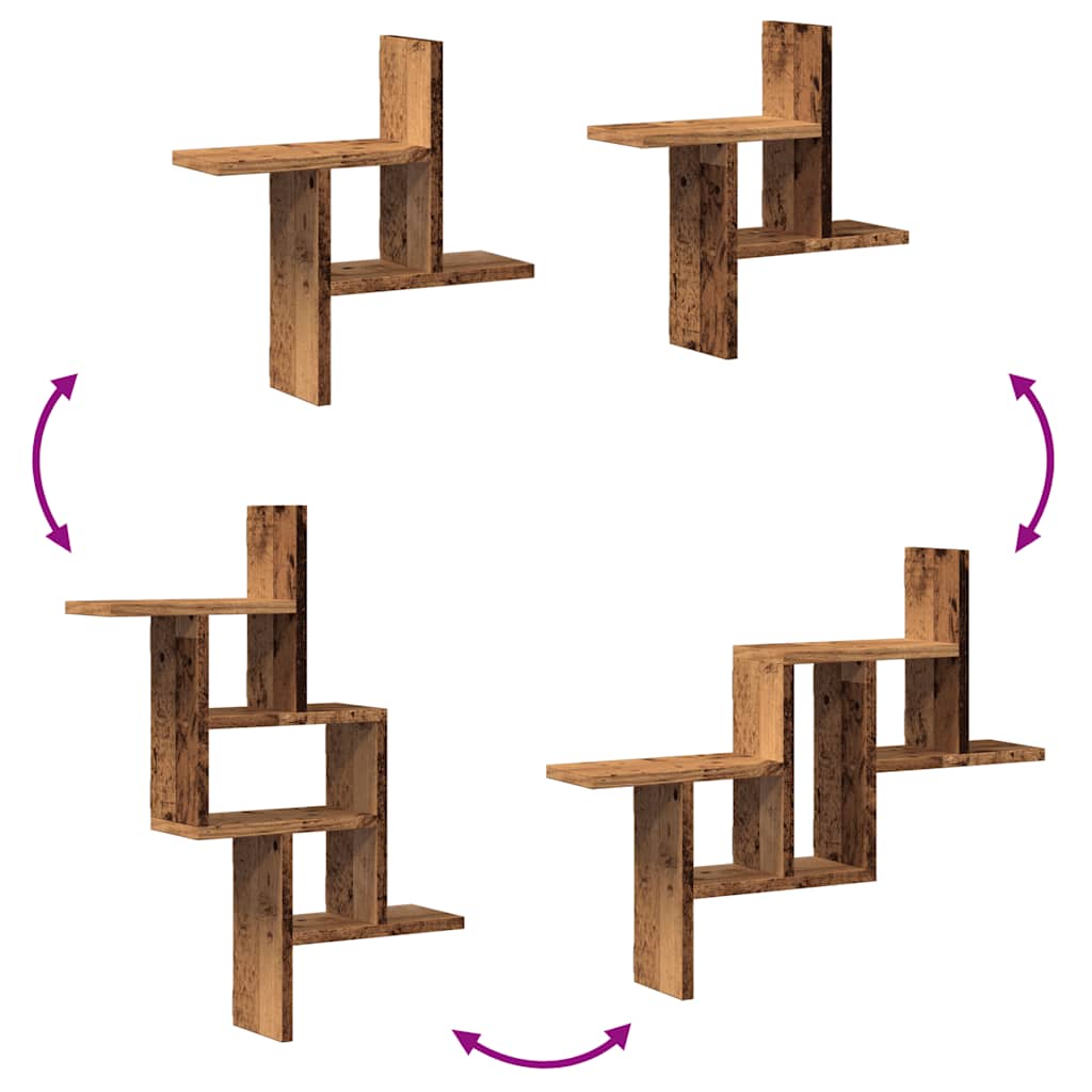 Mensole da Parete 2pz Legno Vecchio 38x12x38 cm in Truciolato | homemem39