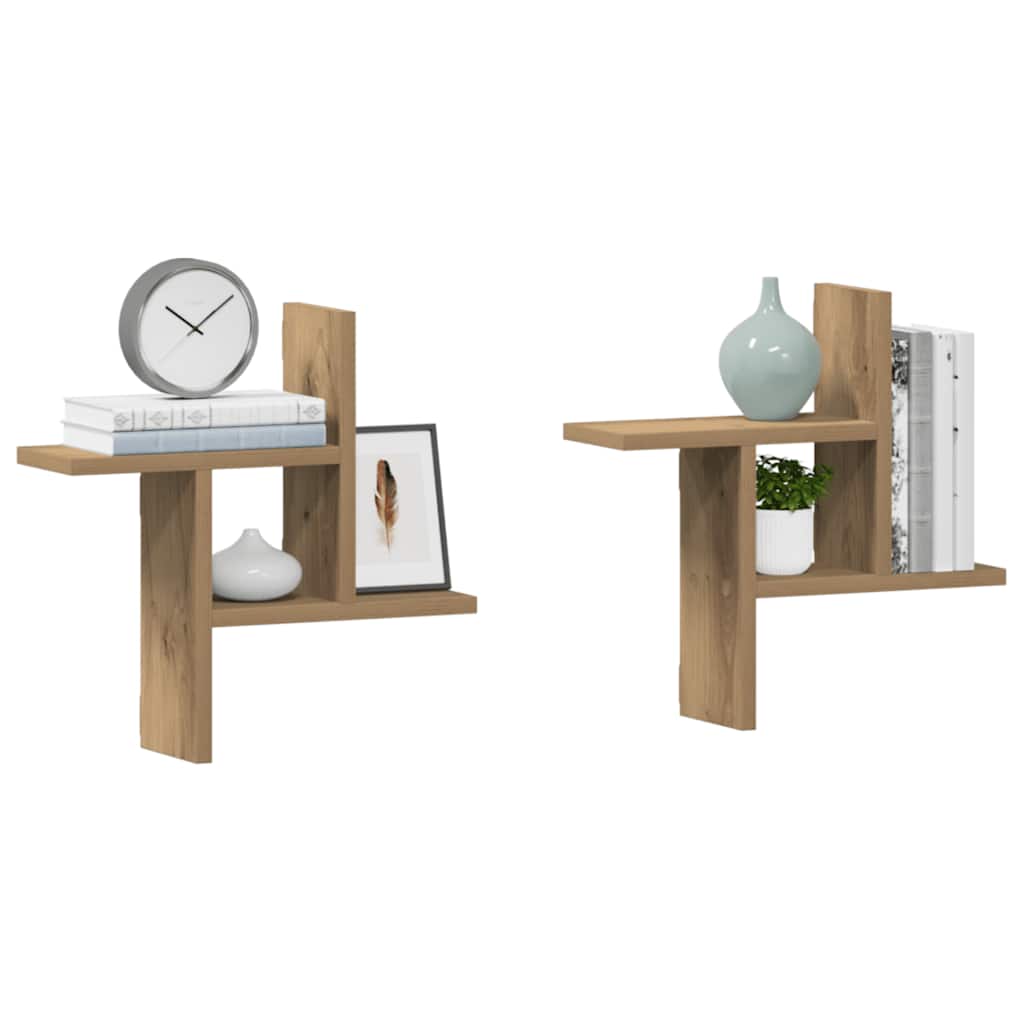 Mensole Parete 2pz Rovere Artigianale 38x12x38 cm in Truciolato