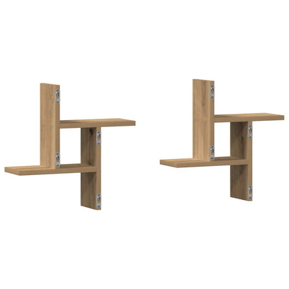 Mensole Parete 2pz Rovere Artigianale 38x12x38 cm in Truciolato