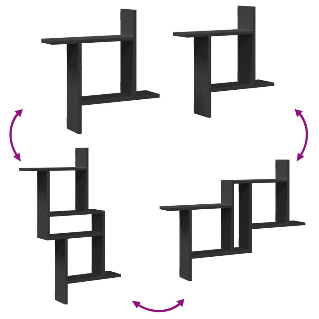 Mensole da Parete 2pz Nere 50x12x50 cm in Truciolato