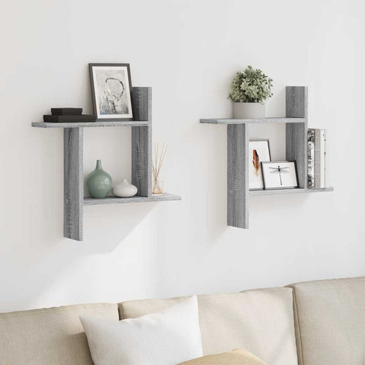 Mensole a Parete 2pz Grigio Sonoma 50x12x50 cm in Truciolato | homemem39