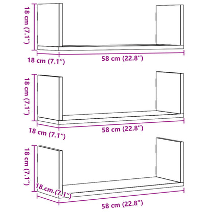 Mensole a Muro 3 pz Bianche 58x18x18 cm in Truciolato | homemem39