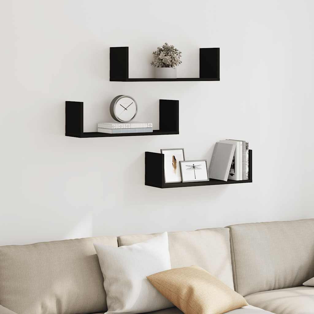 Mensole da Parete 2pz Nere 58x18x18 cm in Truciolato | homemem39