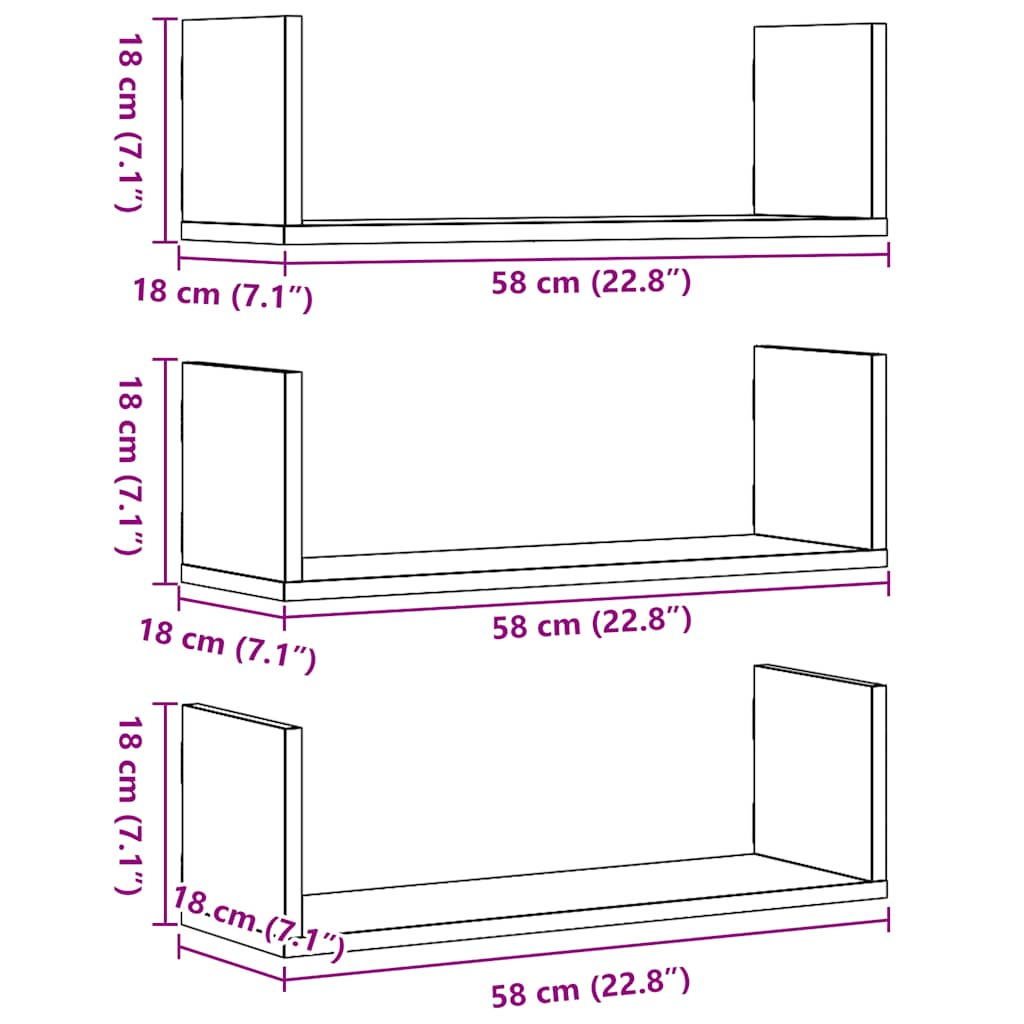 Mensole da Parete 2pz Nere 58x18x18 cm in Truciolato | homemem39