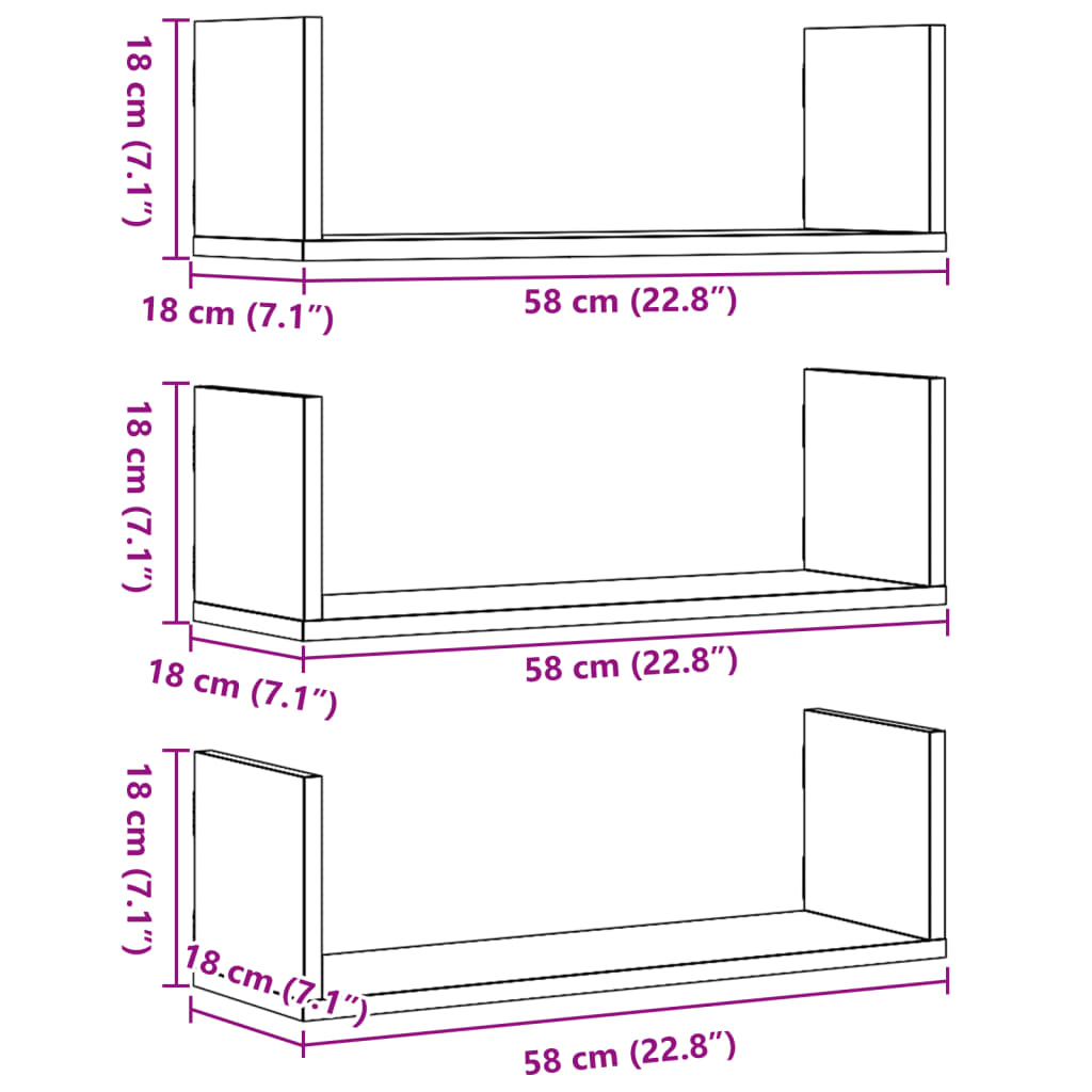 Mensole a Parete 2pz Grigio Sonoma 58x18x18 cm in Truciolato | homemem39