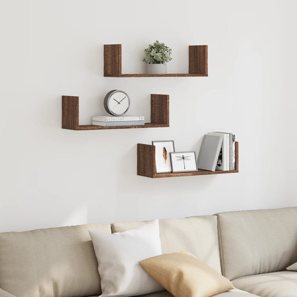 Mensole da Parete 3pz Rovere Marrone 58x18x18 cm in Truciolato | homemem39