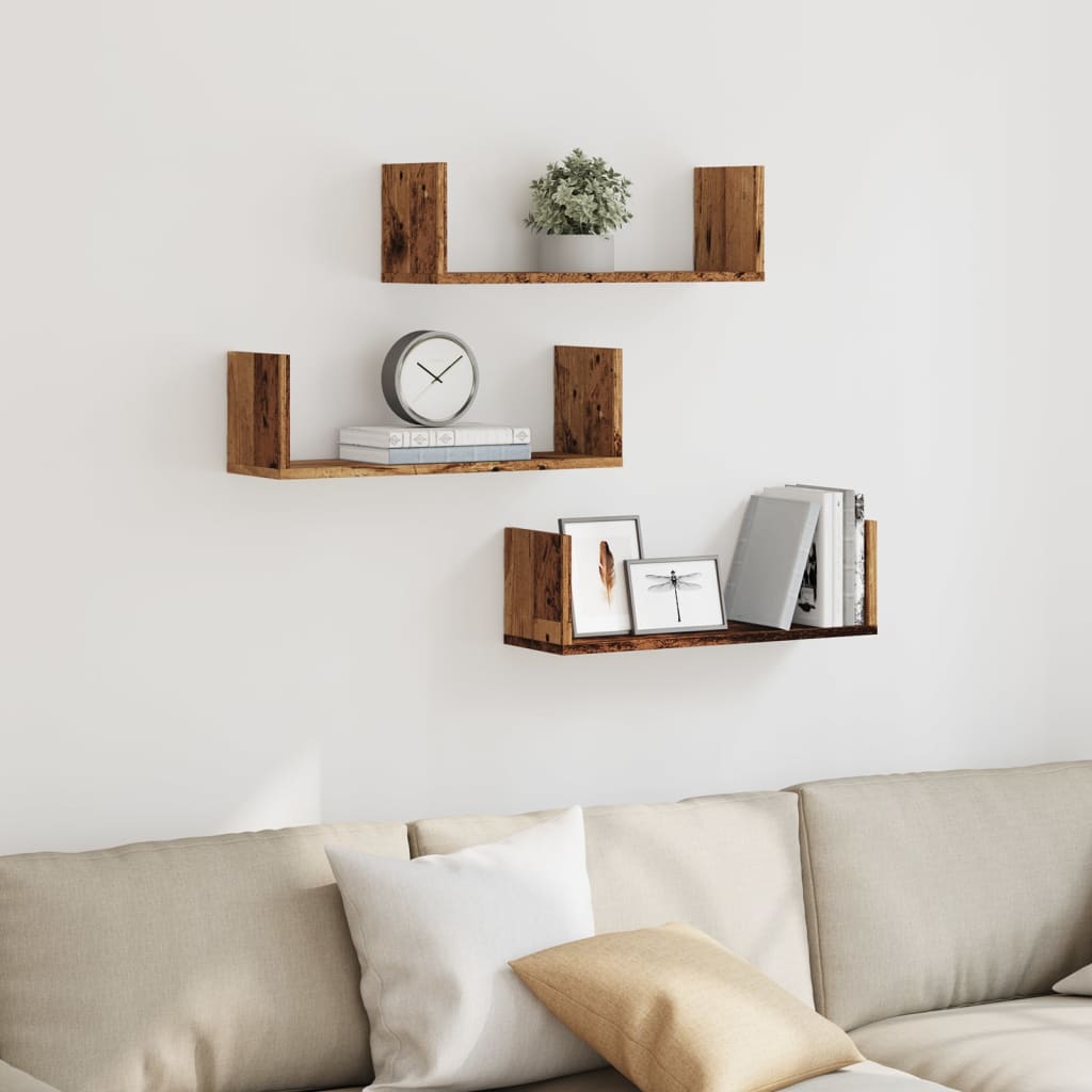 Mensole da Parete 3pz Legno Antico 58x18x18 cm in Truciolato | homemem39