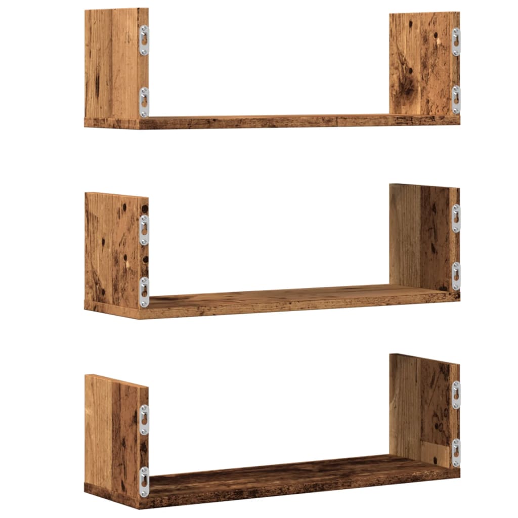 Mensole da Parete 3pz Legno Antico 58x18x18 cm in Truciolato | homemem39