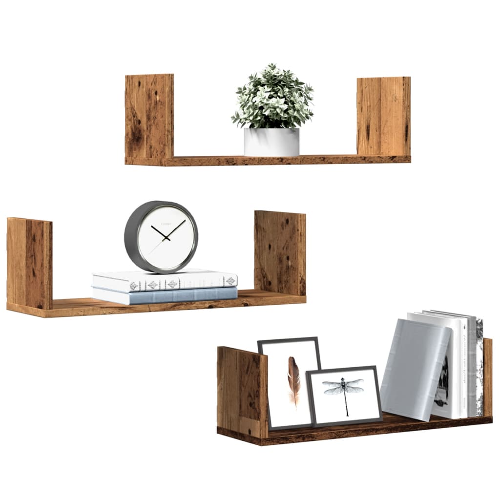 Mensole da Parete 3pz Legno Antico 58x18x18 cm in Truciolato | homemem39