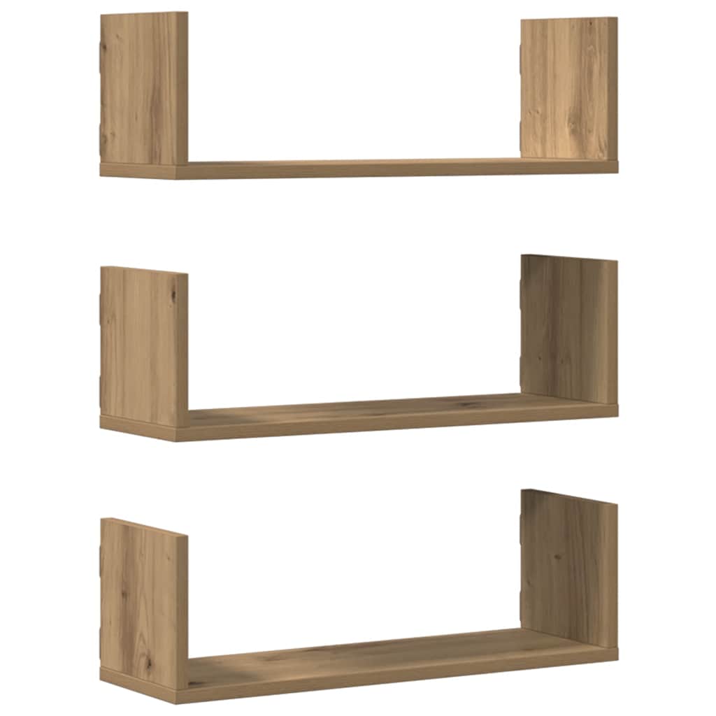 Mensole Parete 3pz Rovere Artigianale 58x18x18 cm in Truciolato