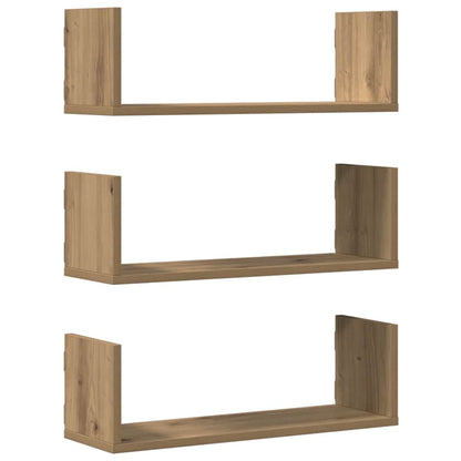 Mensole Parete 3pz Rovere Artigianale 58x18x18 cm in Truciolato