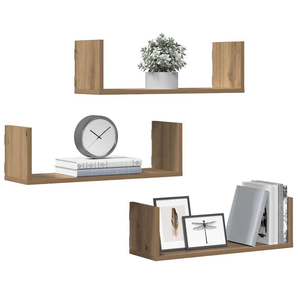 Mensole Parete 3pz Rovere Artigianale 58x18x18 cm in Truciolato