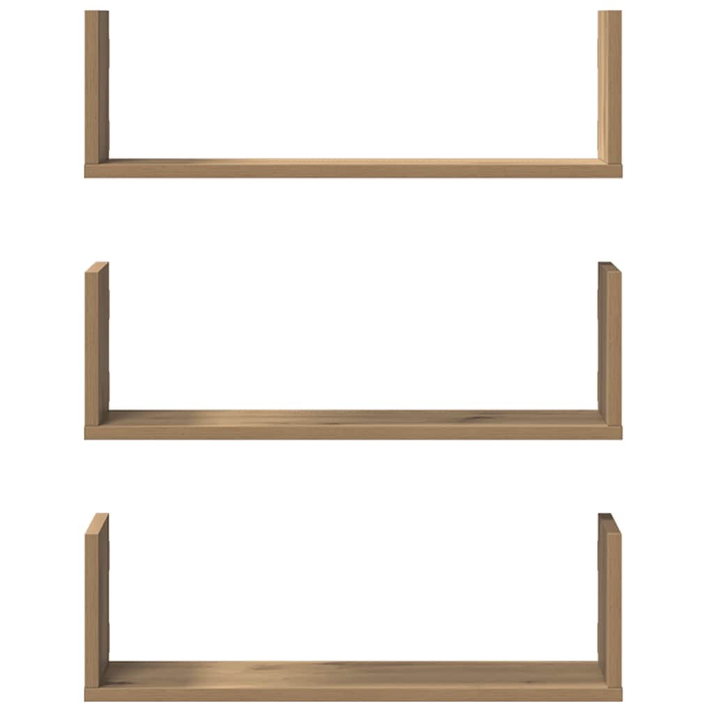 Mensole Parete 3pz Rovere Artigianale 58x18x18 cm in Truciolato