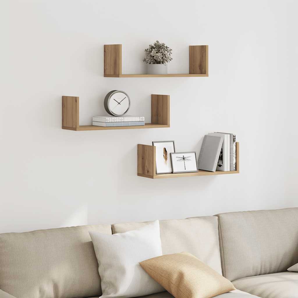 Mensole Parete 3pz Rovere Artigianale 58x18x18 cm in Truciolato