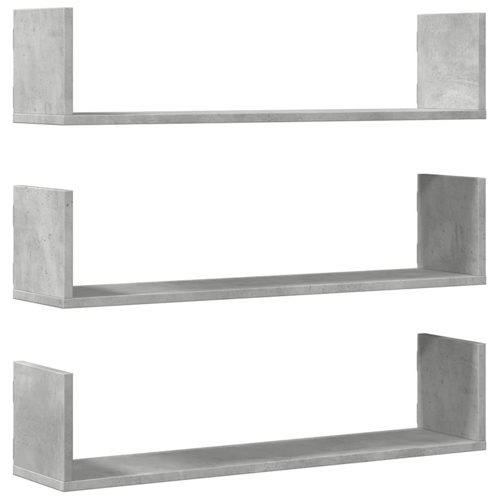 Mensole a Parete 3pz Grigio Cemento 80x18x18 cm in Truciolato