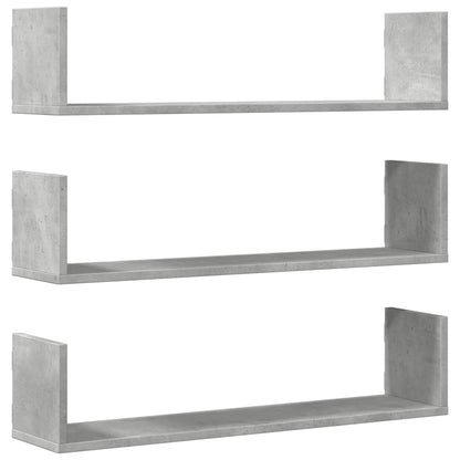 Mensole a Parete 3pz Grigio Cemento 80x18x18 cm in Truciolato