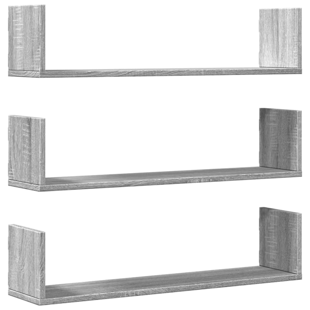 Mensole a Parete 3pz Grigio Sonoma 80x18x18 cm in Truciolato