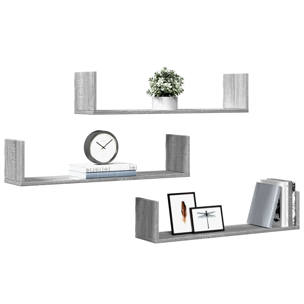 Mensole a Parete 3pz Grigio Sonoma 80x18x18 cm in Truciolato | homemem39