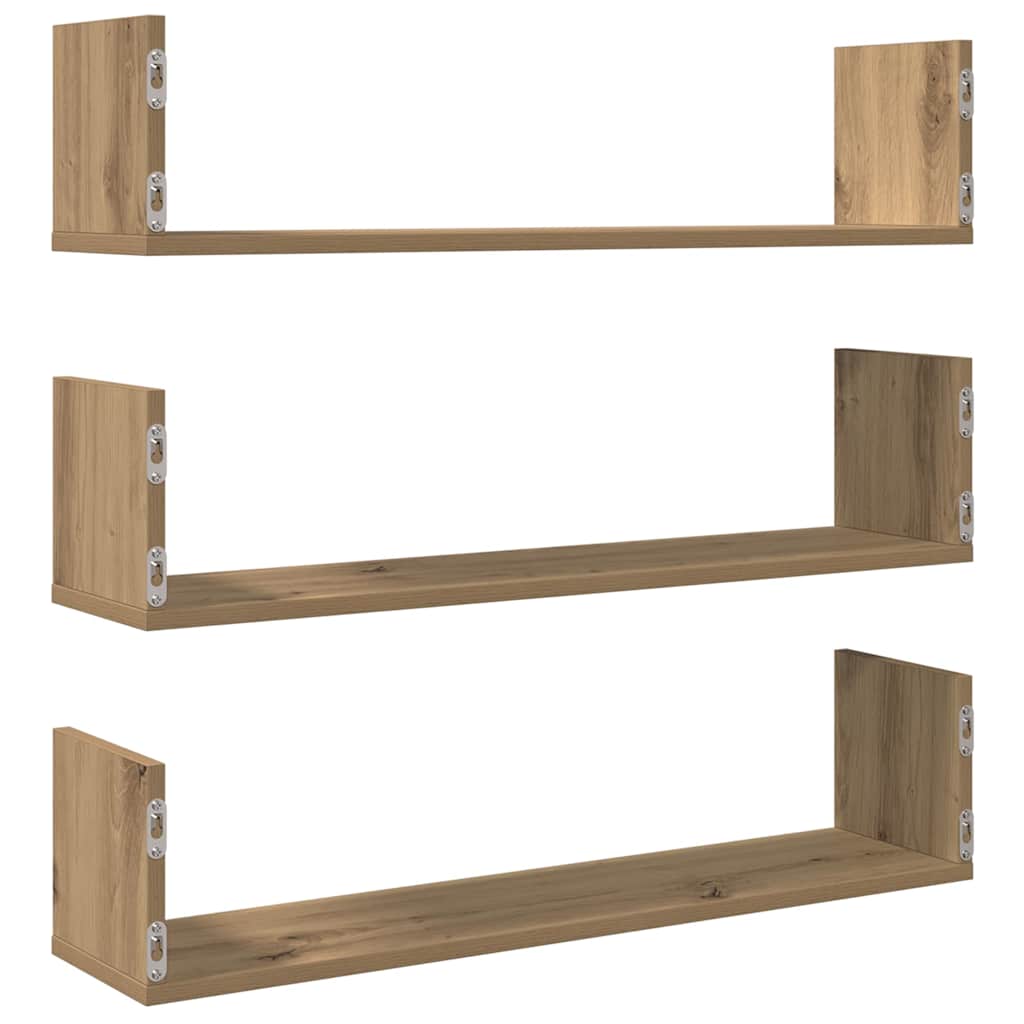 Mensole Parete 3pz Rovere Artigianale 80x18x18 cm in Truciolato | homemem39