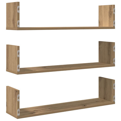 Mensole Parete 3pz Rovere Artigianale 80x18x18 cm in Truciolato | homemem39
