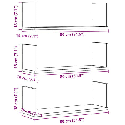 Mensole Parete 3pz Rovere Artigianale 80x18x18 cm in Truciolato