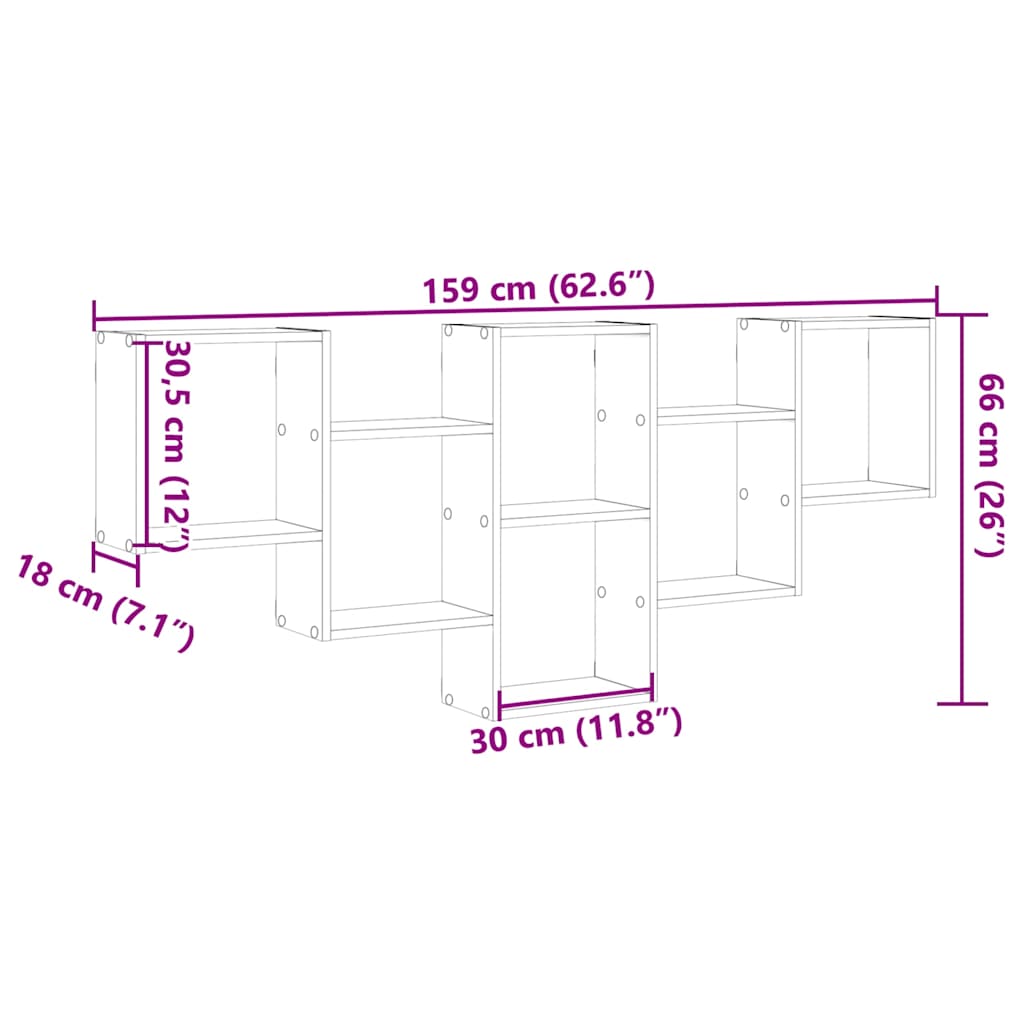 Mensola a Muro Rovere Fumo 159x18x66 cm in Truciolato