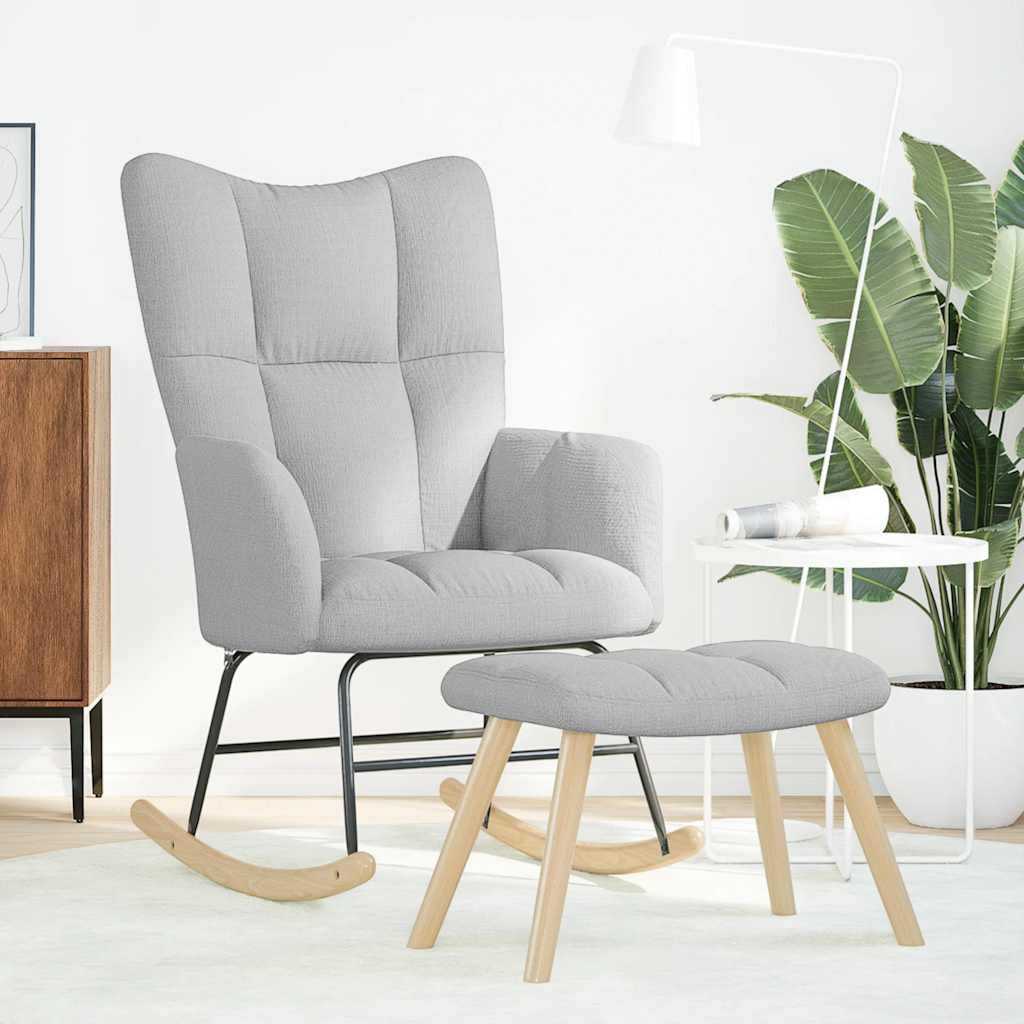 Poltrona a Dondolo con Poggiapiedi Grigio Nuvola in Tessuto - homemem39