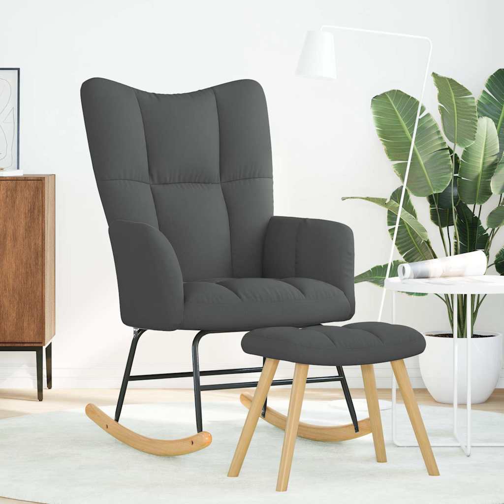Poltrona a Dondolo con Poggiapiedi Grigio Scuro in Tessuto - homemem39