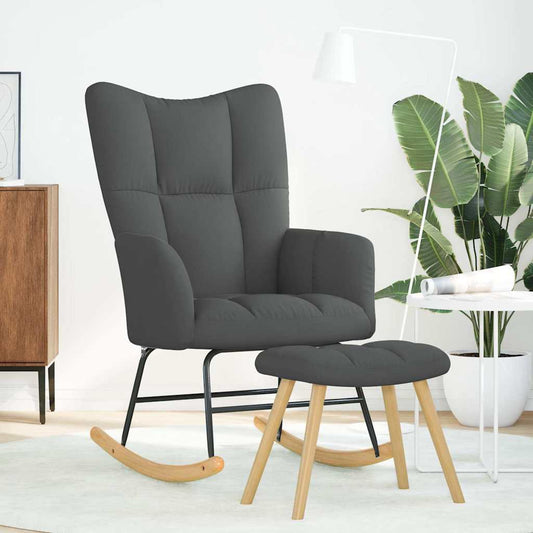 Poltrona a Dondolo con Poggiapiedi Grigio Scuro in Tessuto - homemem39