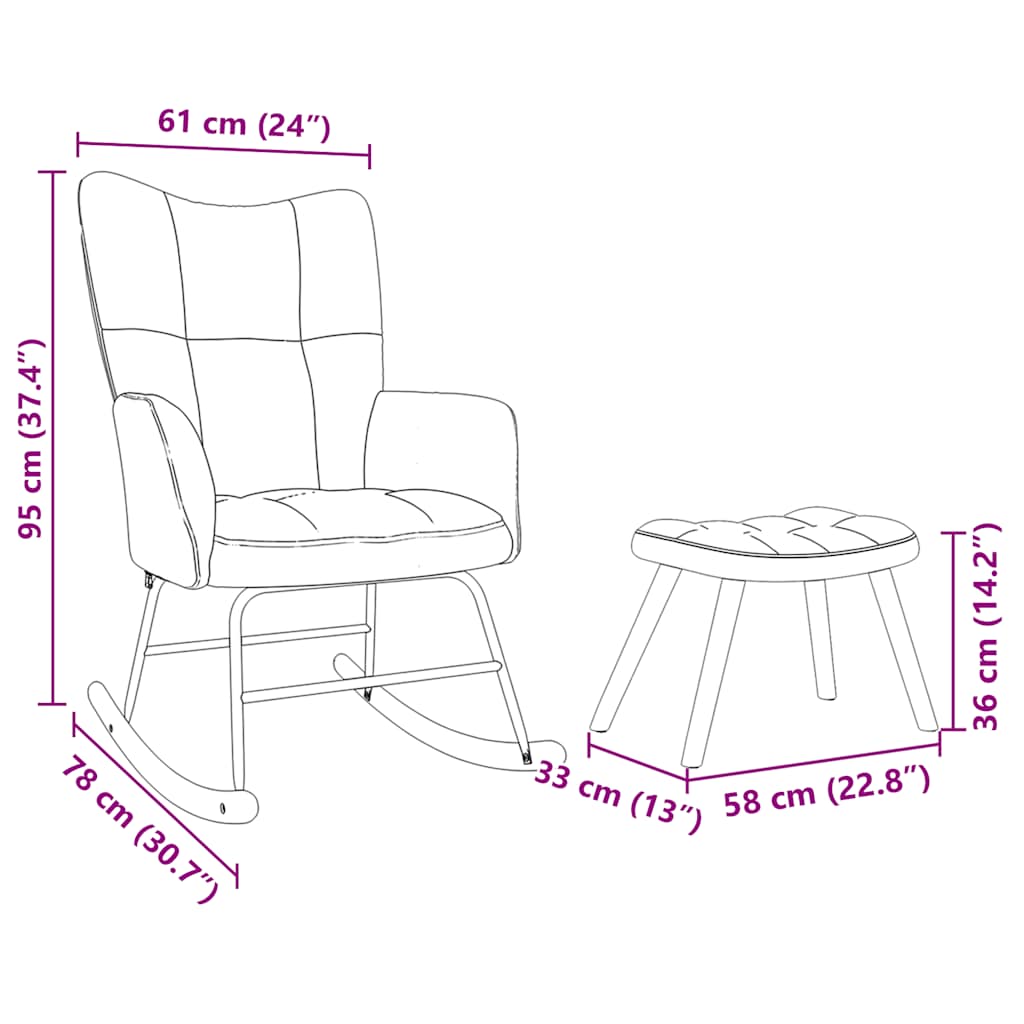 Poltrona a Dondolo con Poggiapiedi Tortora in Tessuto - homemem39