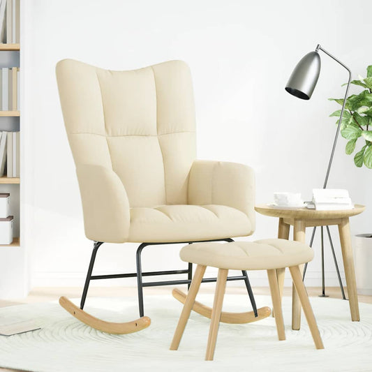 Poltrona a Dondolo con poggiapiedi crema in Tessuto - homemem39