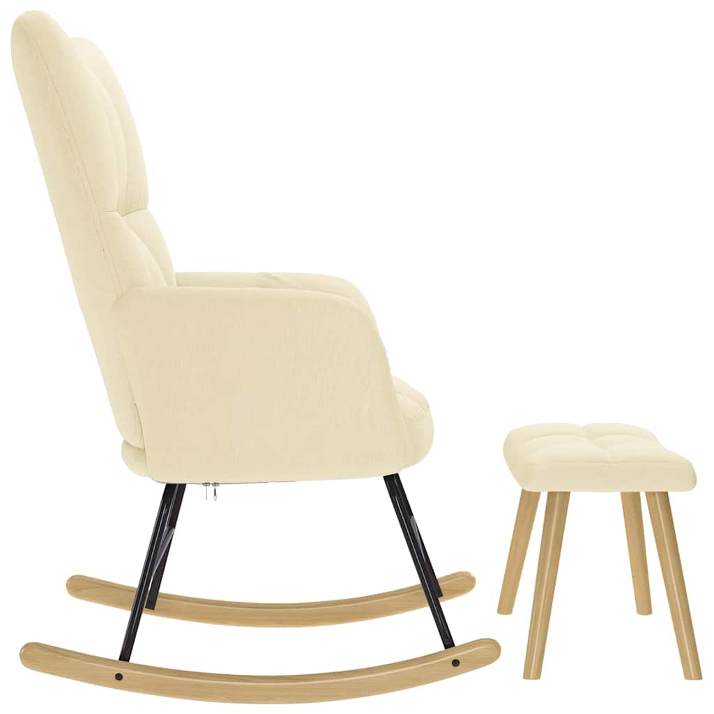 Poltrona a Dondolo con poggiapiedi crema in Tessuto - homemem39
