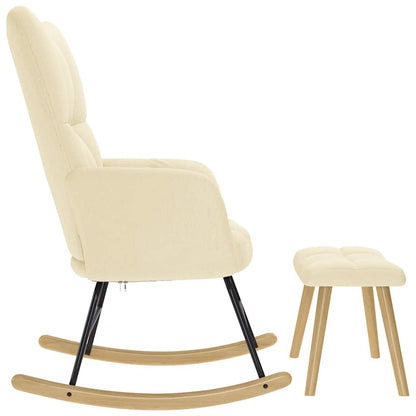 Poltrona a Dondolo con poggiapiedi crema in Tessuto - homemem39