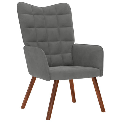 Poltrona Relax con Sgabello in Velluto Grigio Scuro