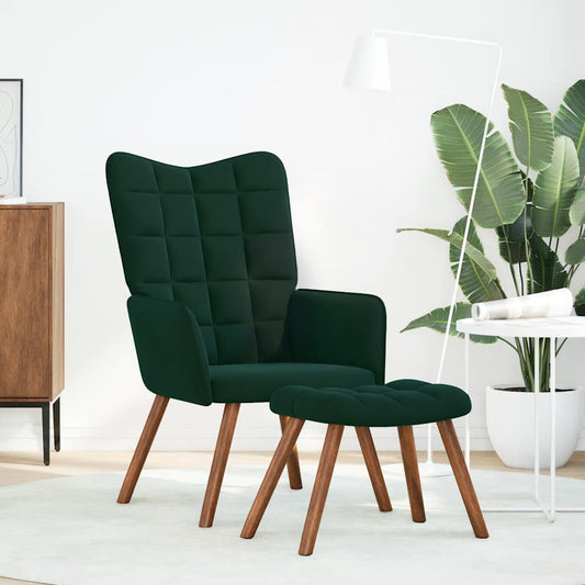 Poltrona Relax con Sgabello in Velluto Verde Scuro