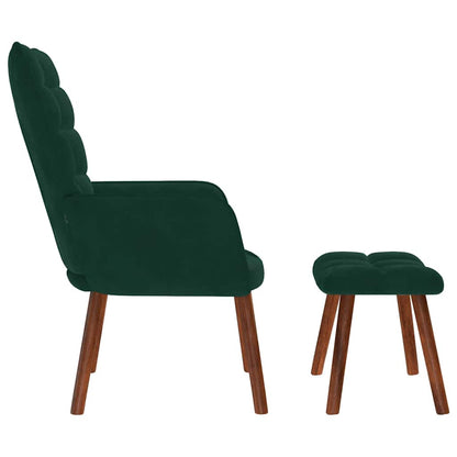 Poltrona Relax con Sgabello in Velluto Verde Scuro