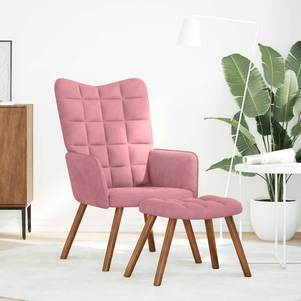 Poltrona Relax con Poggiapiedi Rosa in Velluto | homemem39