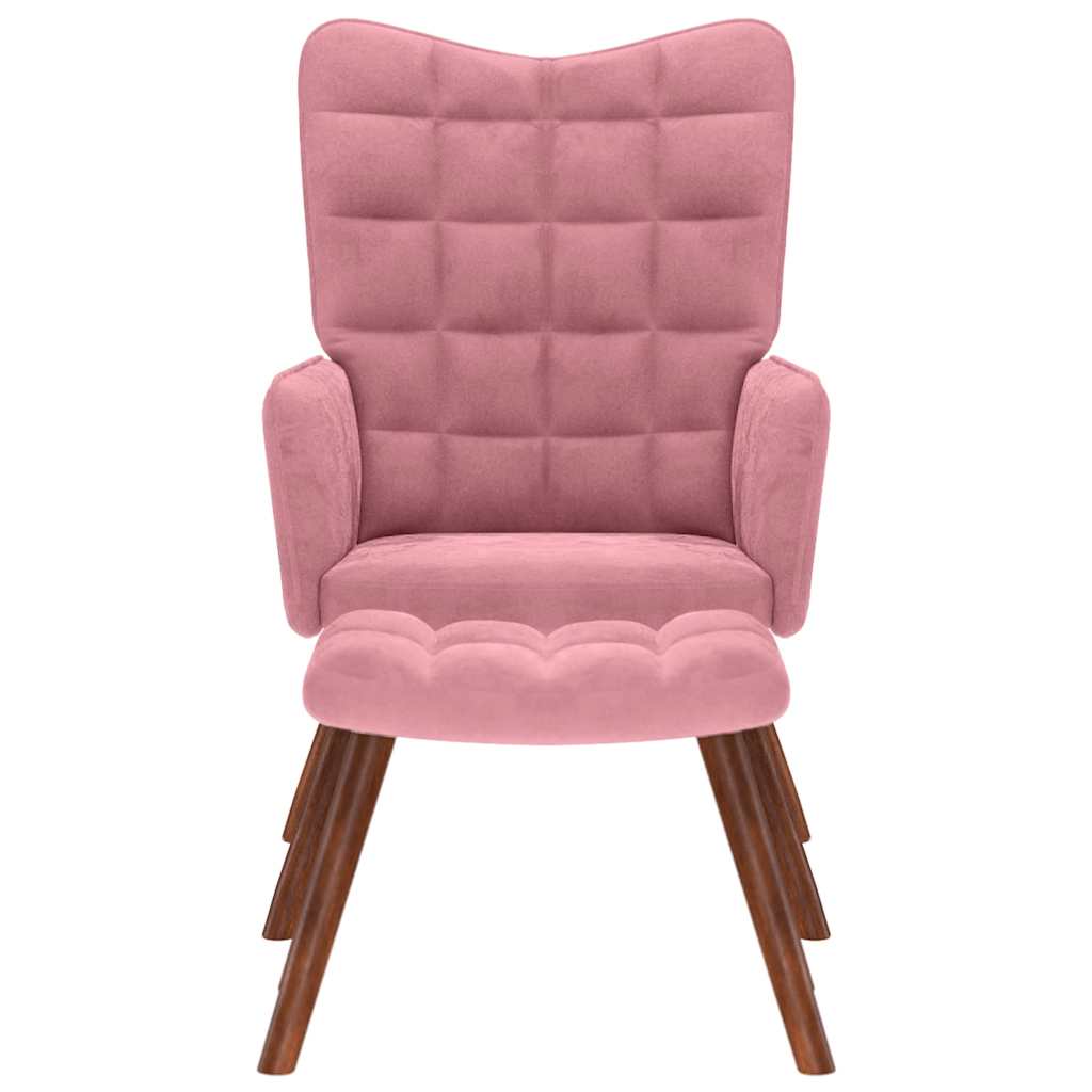 Poltrona Relax con Poggiapiedi Rosa in Velluto | homemem39