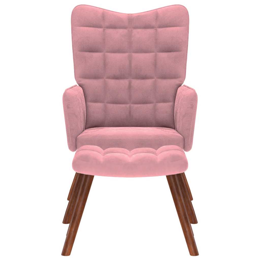 Poltrona Relax con Poggiapiedi Rosa in Velluto - homemem39