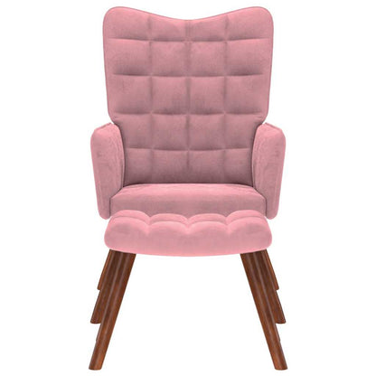 Poltrona Relax con Poggiapiedi Rosa in Velluto - homemem39