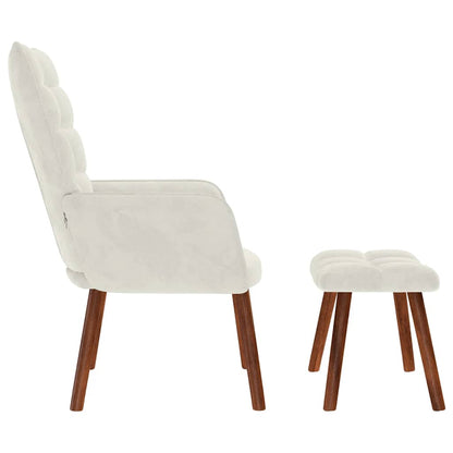 Poltrona Relax con Sgabello in Velluto Crema