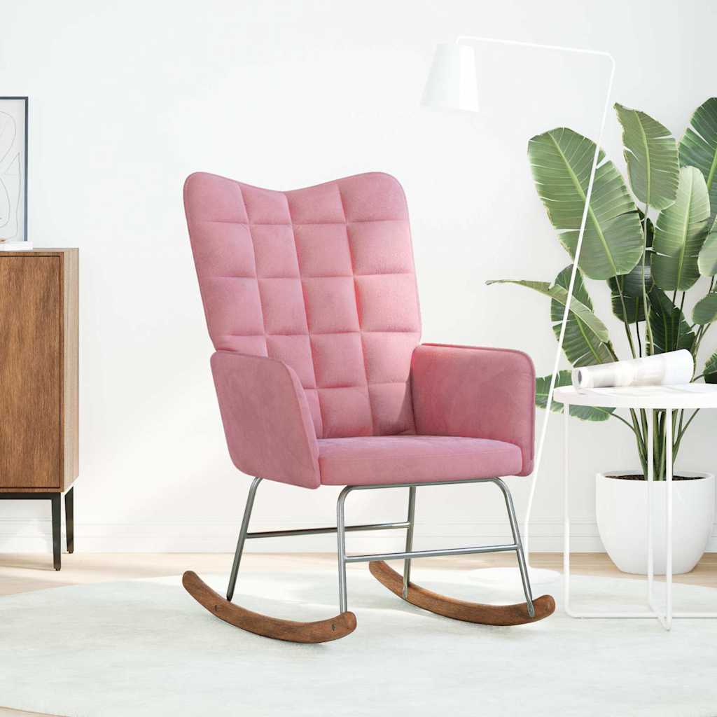 Sedia a Dondolo Rosa in Velluto - homemem39