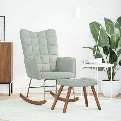 Sedia a dondolo con sgabello in velluto grigio chiaro - homemem39