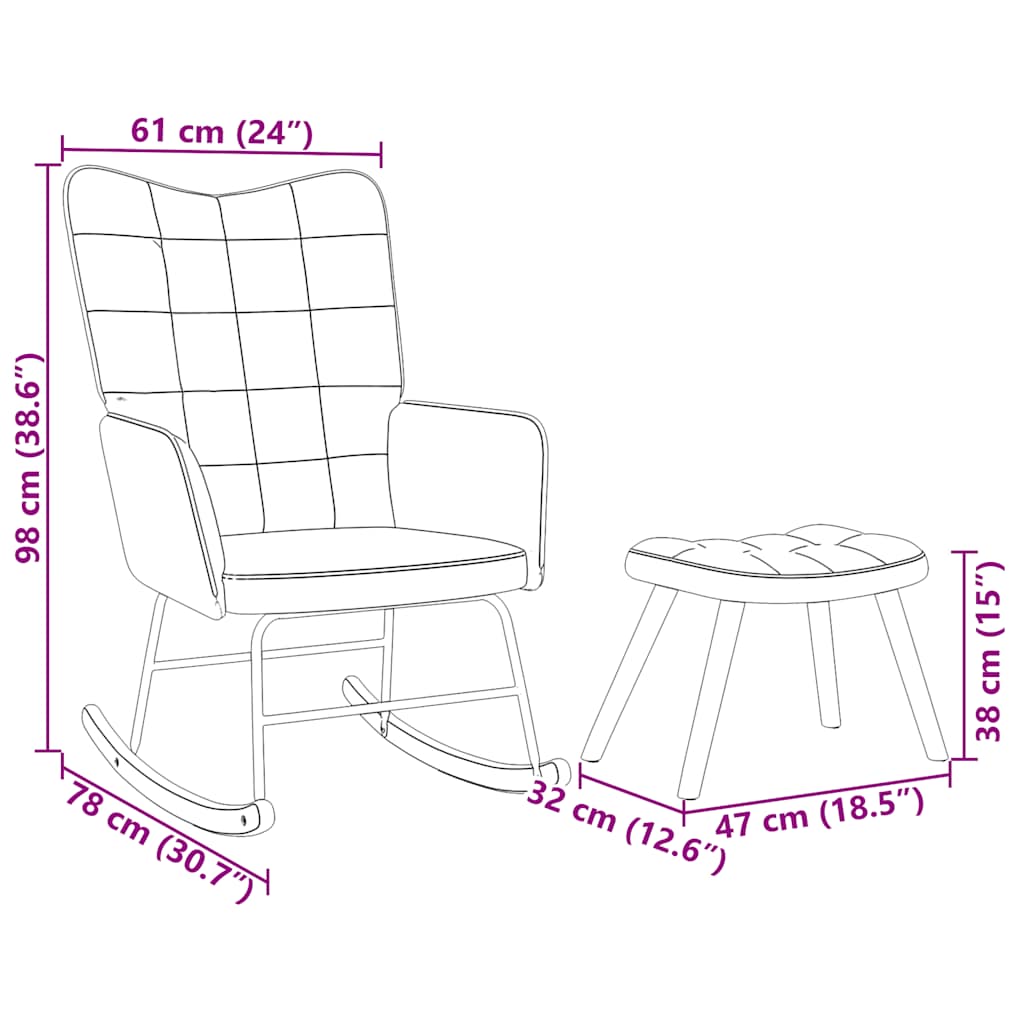 Sedia a dondolo con sgabello in velluto grigio chiaro - homemem39
