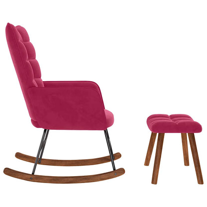 Poltrona a Dondolo con Poggiapiedi Rosso Vino in Velluto