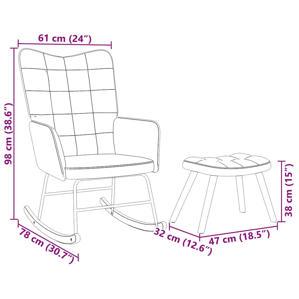 Sedia a dondolo con sgabello in velluto nero - homemem39