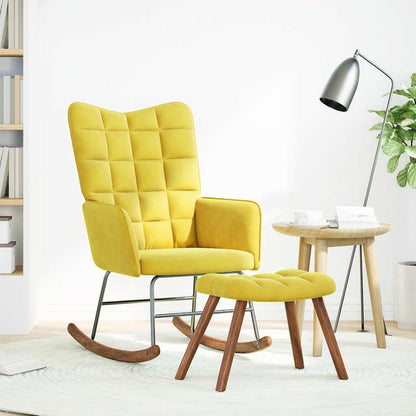 Sedia a dondolo con sgabello in velluto giallo - homemem39